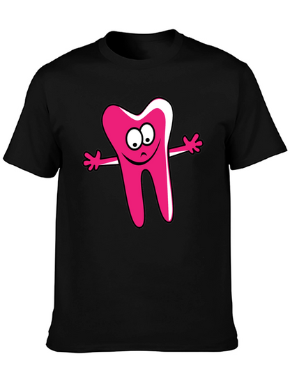 Cartoon Tooth Graphic Tee - Unisex Black T-Shirt