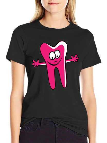 Cartoon Tooth Graphic Tee - Unisex Black T-Shirt