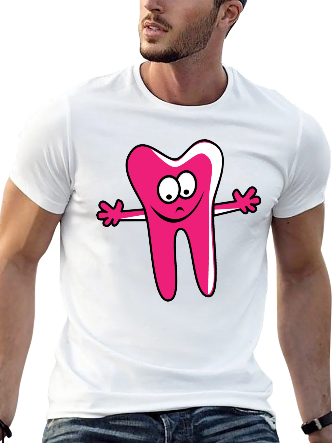 Cartoon Tooth Graphic Tee - Unisex Black T-Shirt