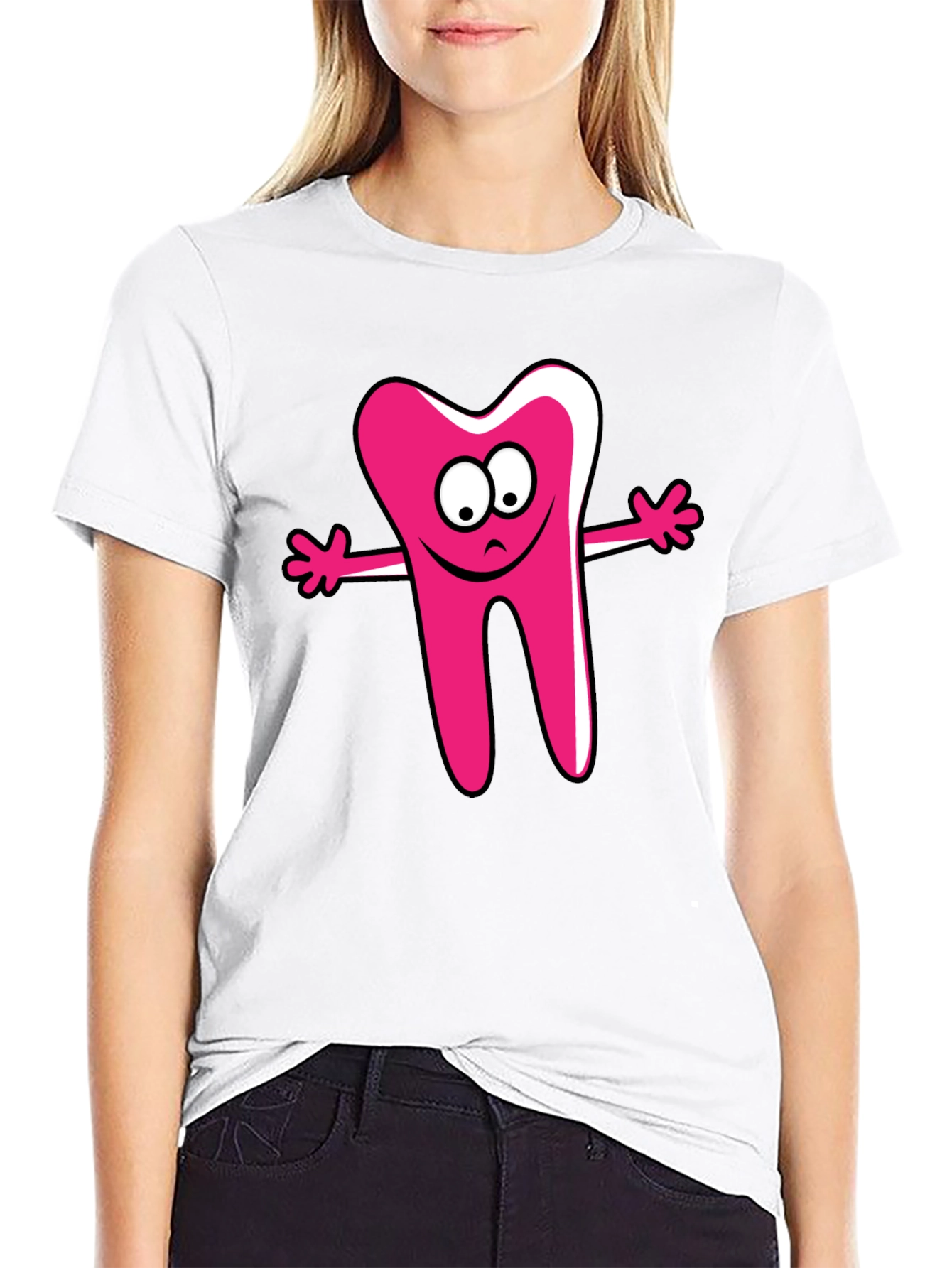 Cartoon Tooth Graphic Tee - Unisex Black T-Shirt