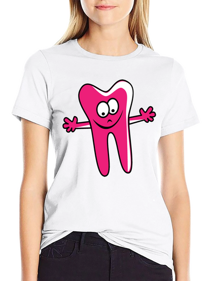 Cartoon Tooth Graphic Tee - Unisex Black T-Shirt