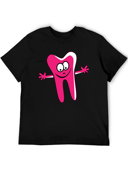 Cartoon Tooth Graphic Tee - Unisex Black T-Shirt