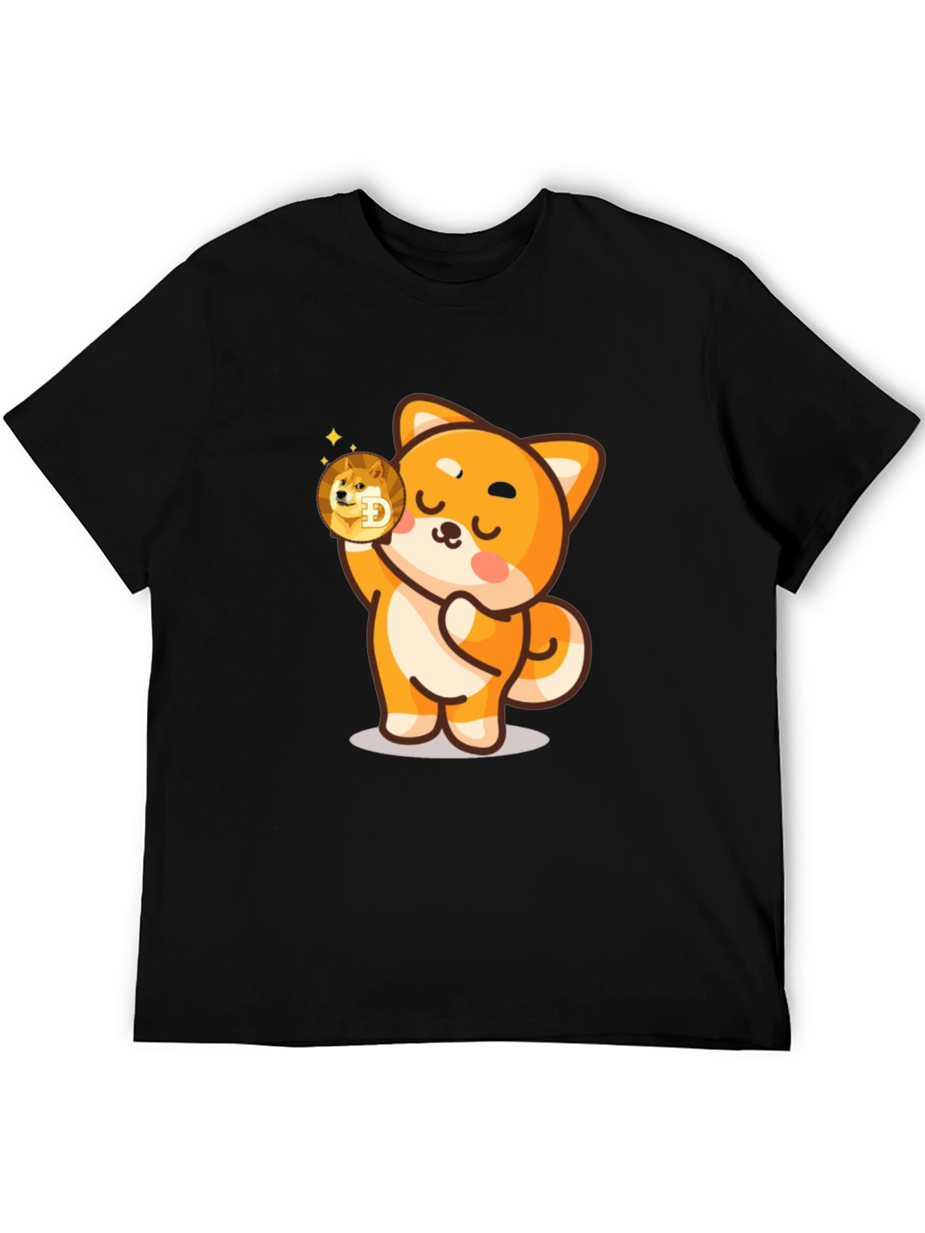 Dogecoin Shiba Inu Cartoon Black T-Shirt