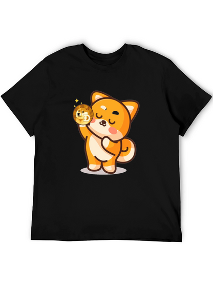 Dogecoin Shiba Inu Cartoon Black T-Shirt
