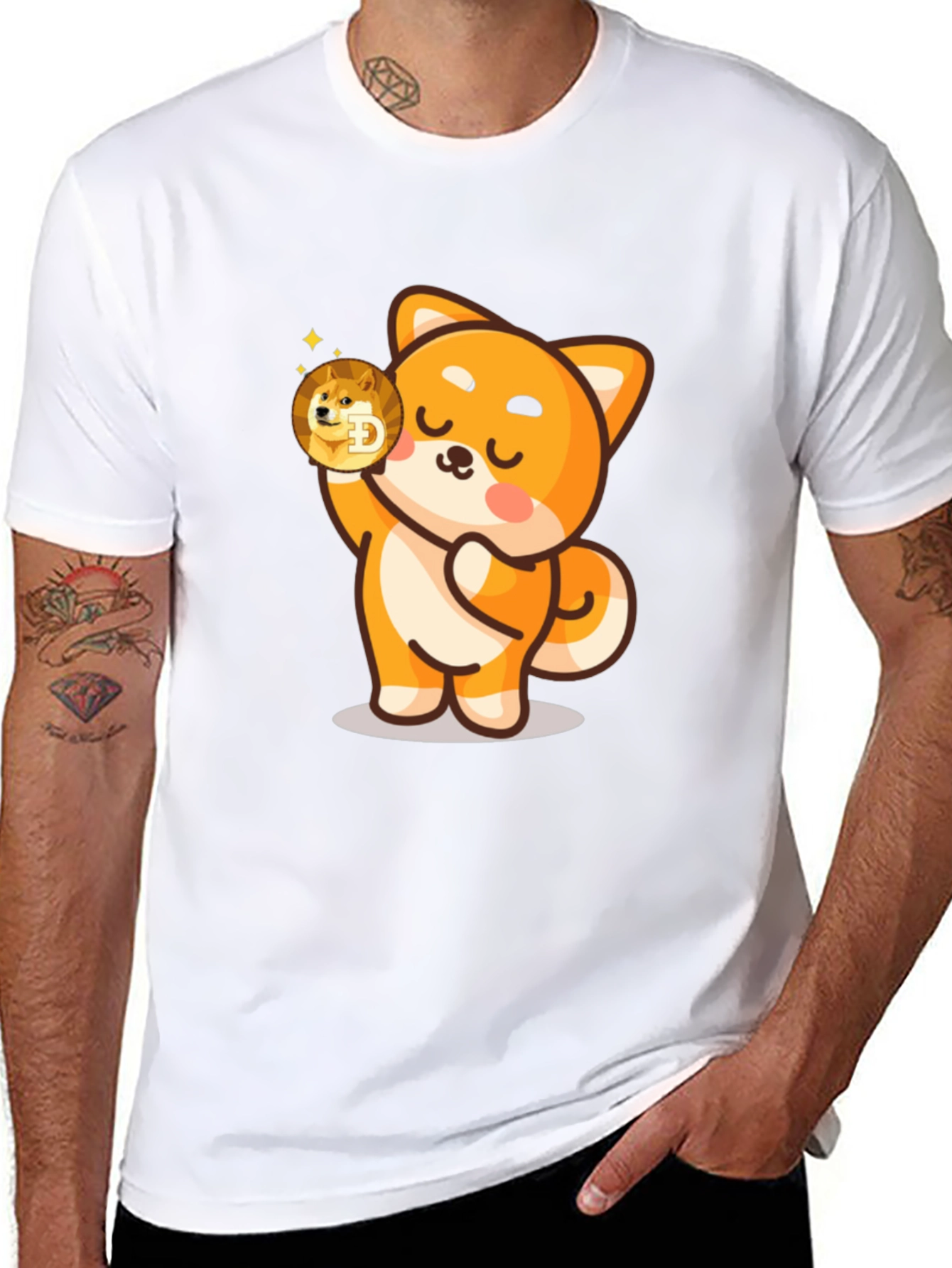 Dogecoin Shiba Inu Cartoon Black T-Shirt