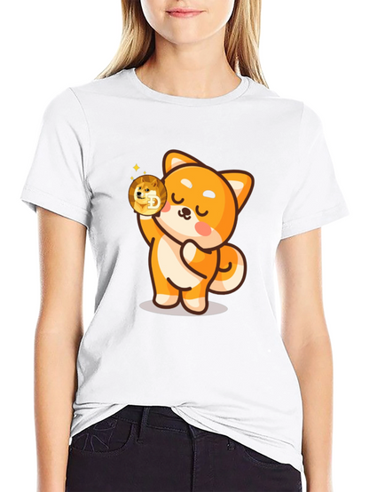 Dogecoin Shiba Inu Cartoon Black T-Shirt