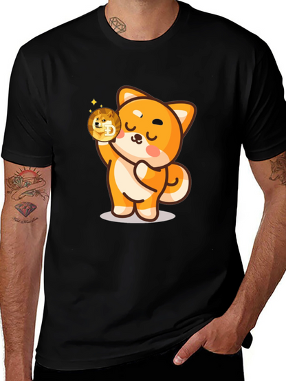 Dogecoin Shiba Inu Cartoon Black T-Shirt