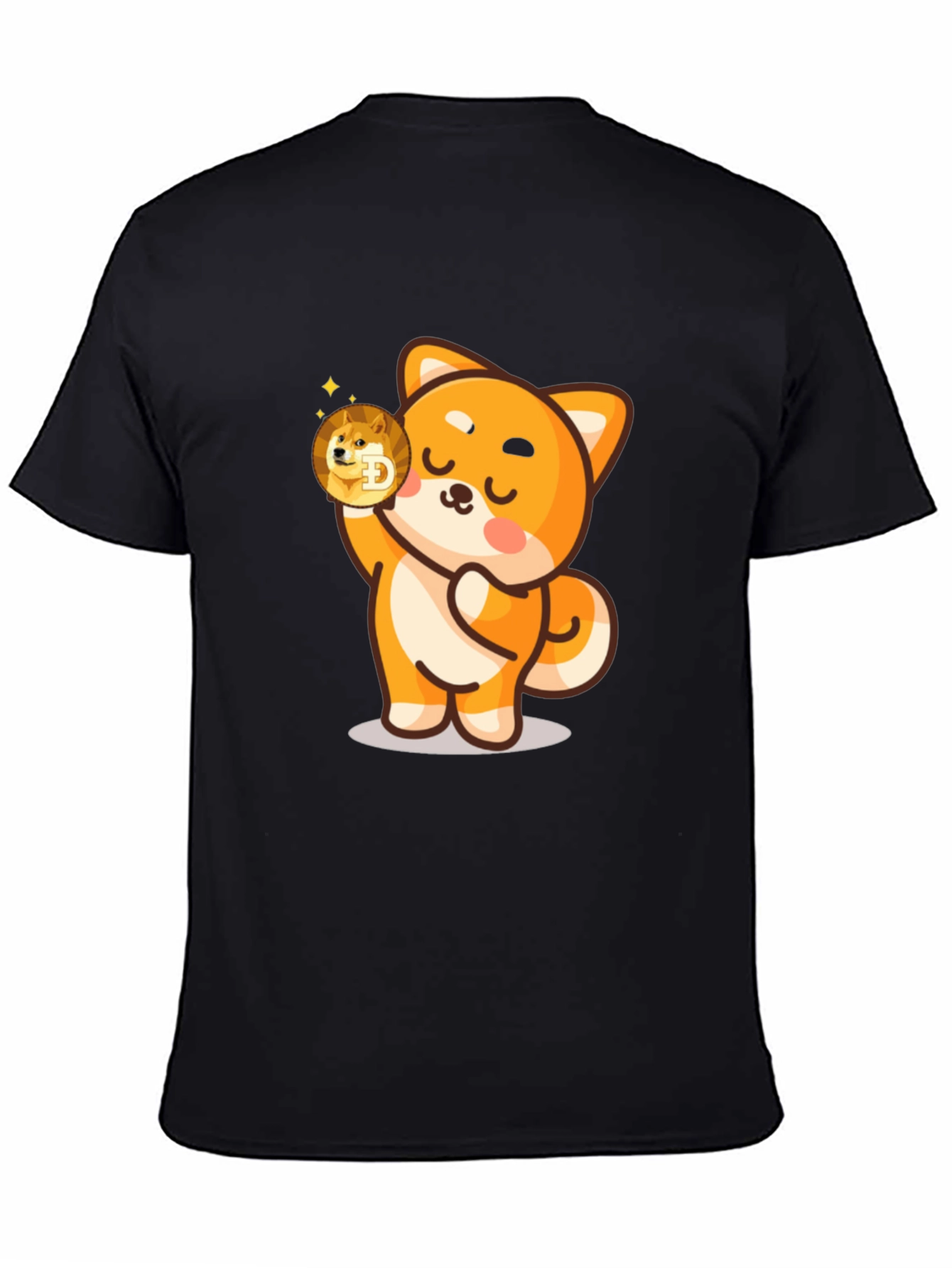 Dogecoin Shiba Inu Cartoon Black T-Shirt