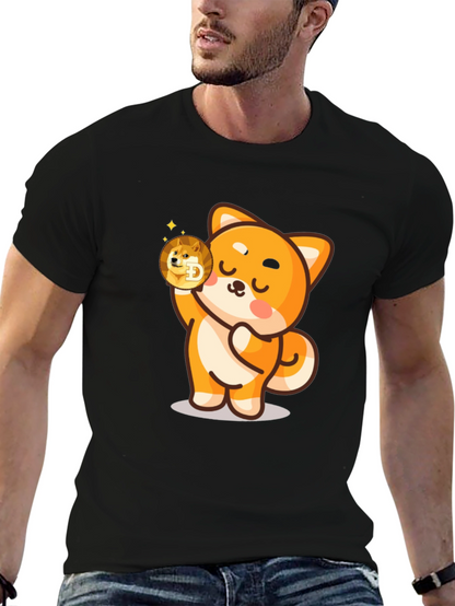 Dogecoin Shiba Inu Cartoon Black T-Shirt