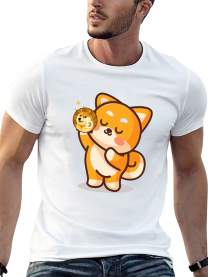 Dogecoin Shiba Inu Cartoon Black T-Shirt