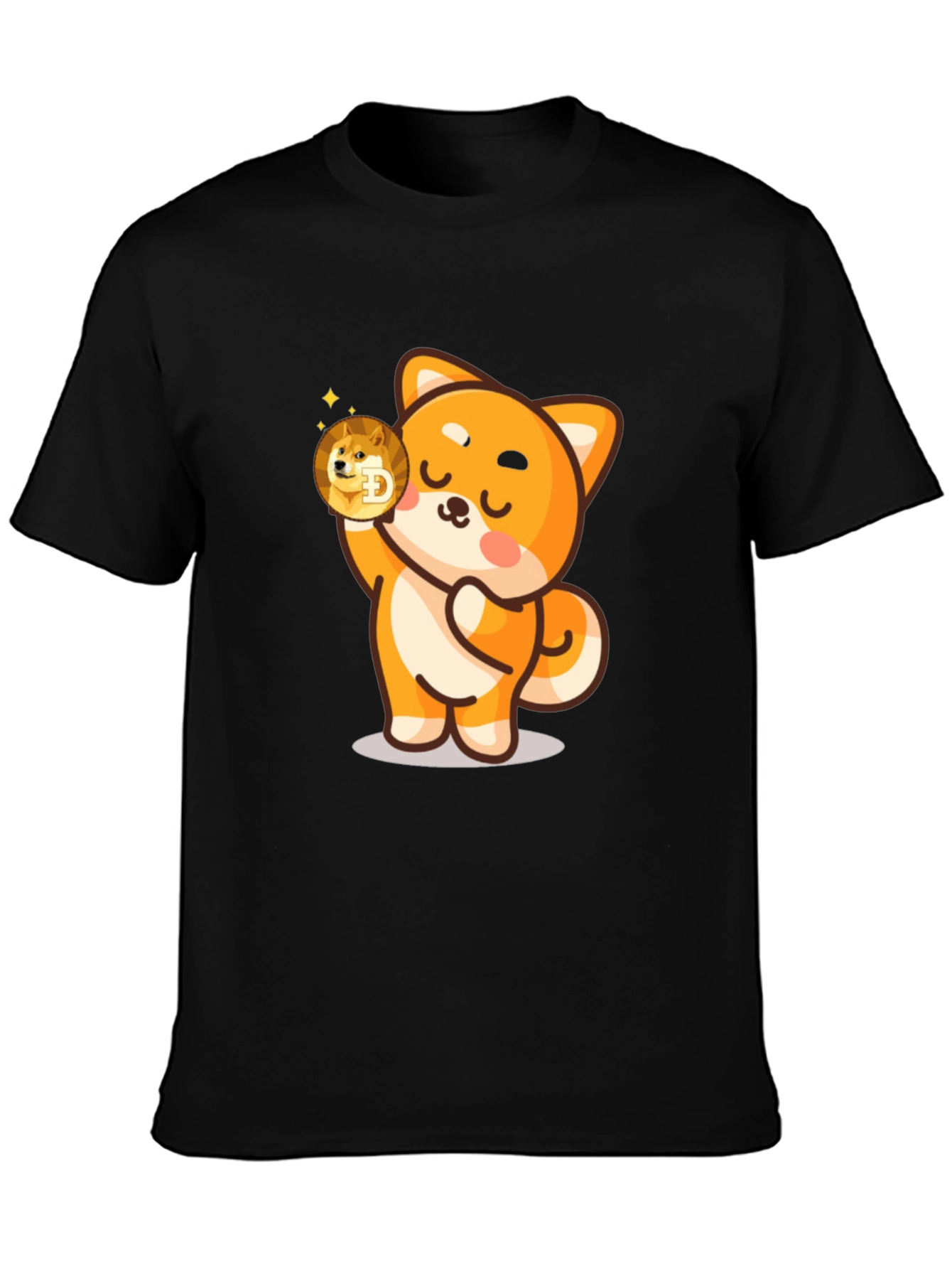 Dogecoin Shiba Inu Cartoon Black T-Shirt