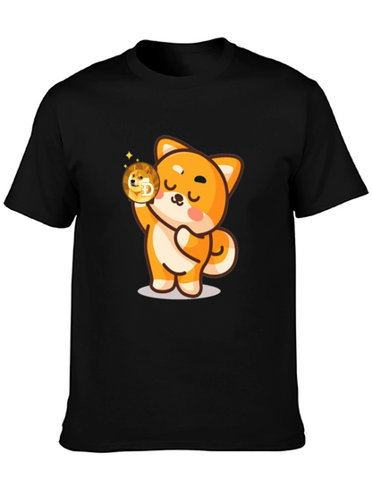 Dogecoin Shiba Inu Cartoon Black T-Shirt