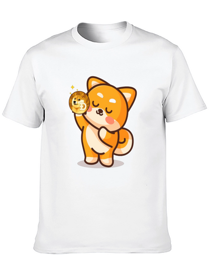 Dogecoin Shiba Inu Cartoon Black T-Shirt