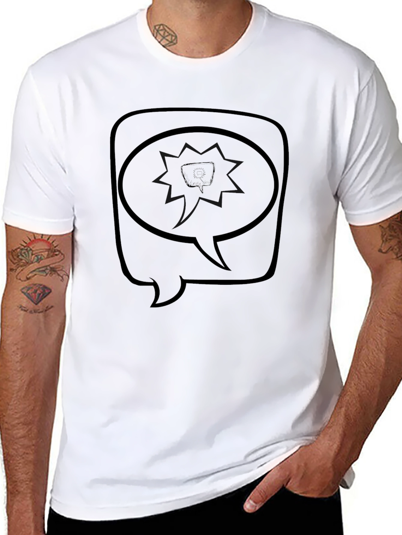 Black Graphic Tee - Speech Bubble Design