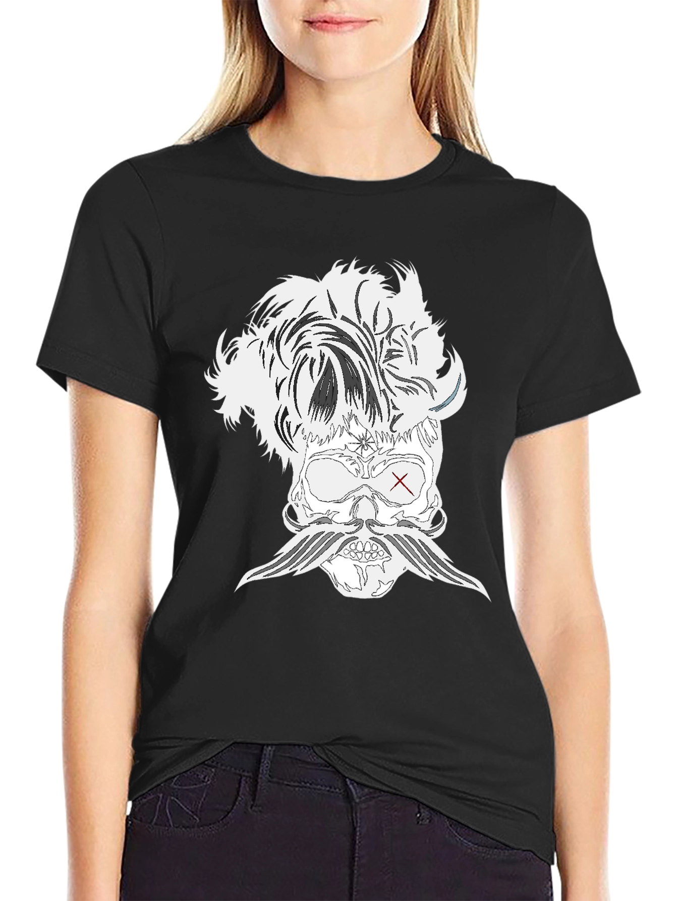 Skull with Mustache Black T-Shirt