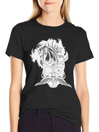 Skull with Mustache Black T-Shirt