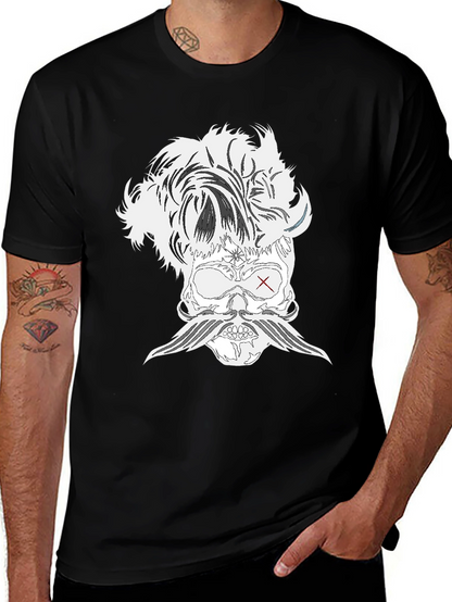 Skull with Mustache Black T-Shirt