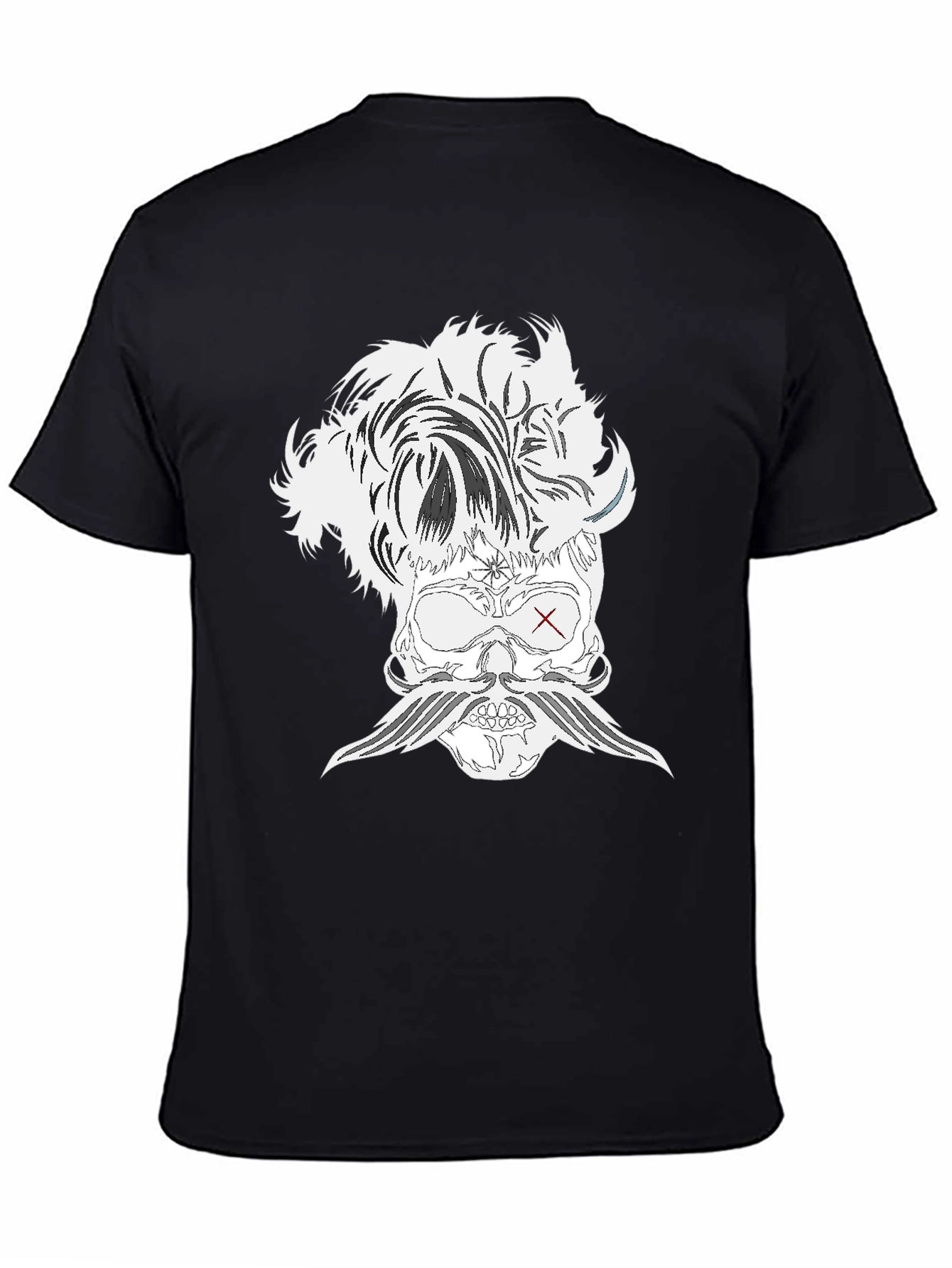Skull with Mustache Black T-Shirt