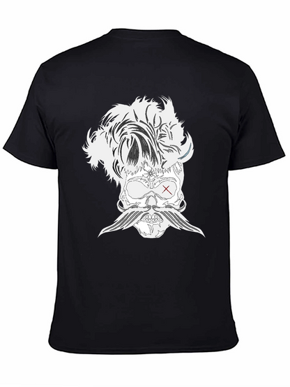 Skull with Mustache Black T-Shirt