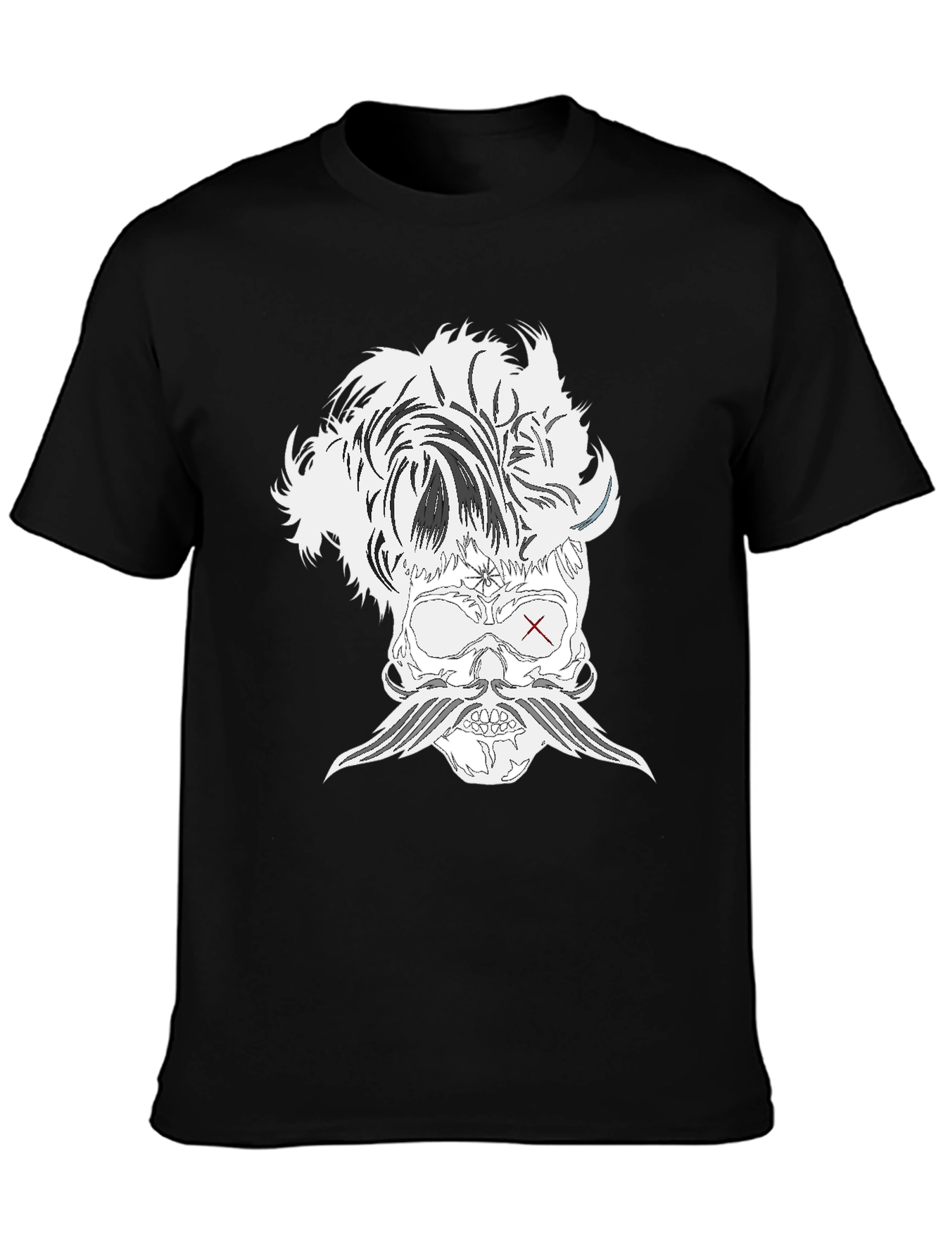 Skull with Mustache Black T-Shirt