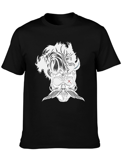 Skull with Mustache Black T-Shirt