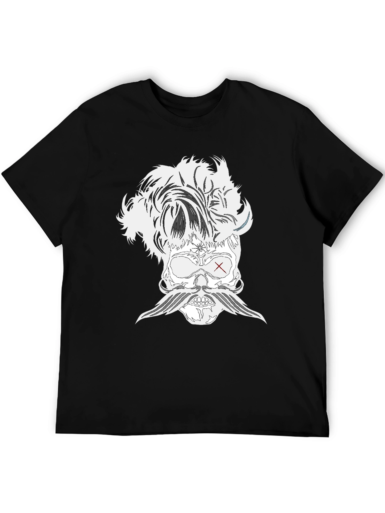 Skull with Mustache Black T-Shirt