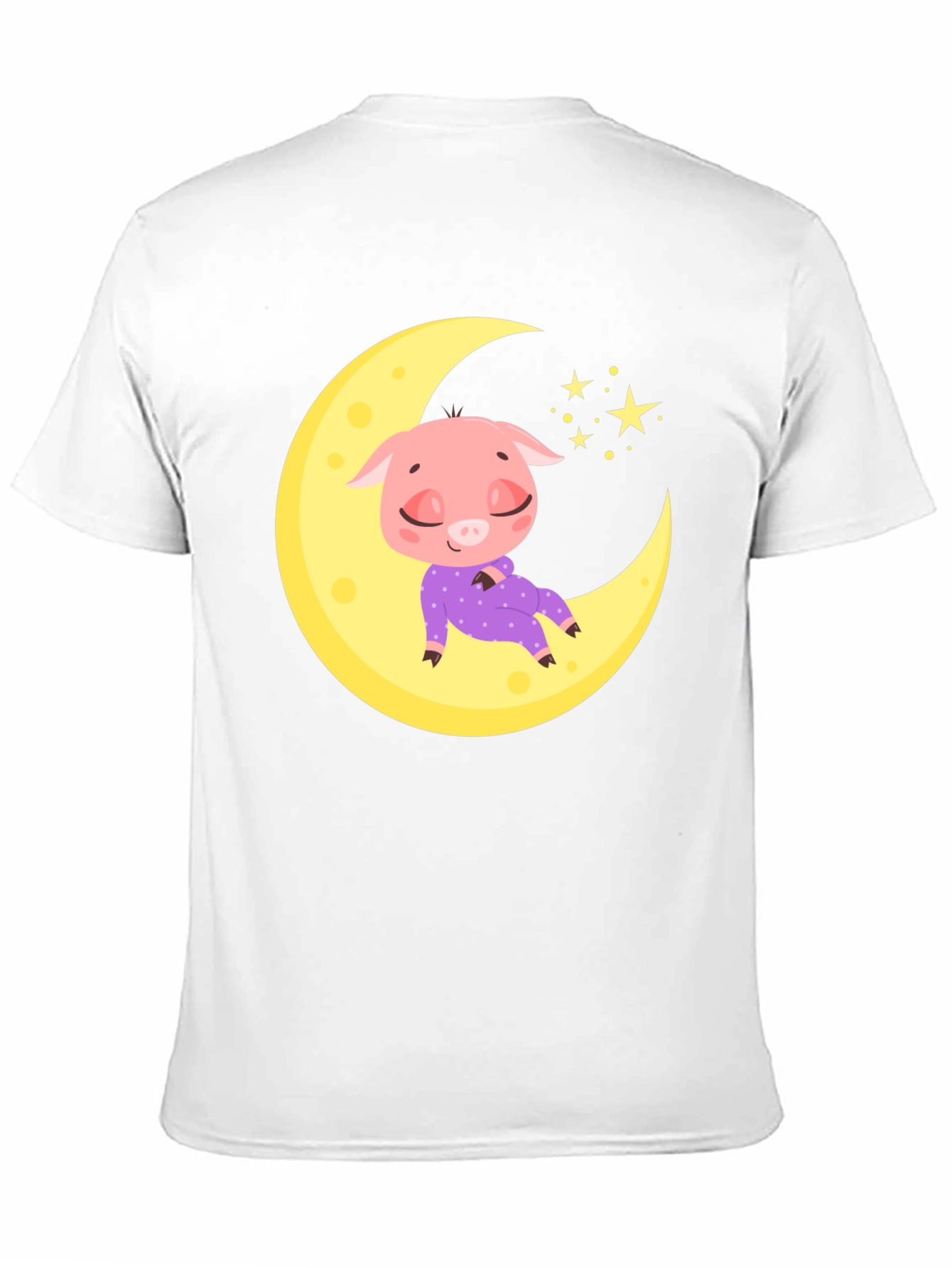 Cute Pig on Moon Black T-Shirt
