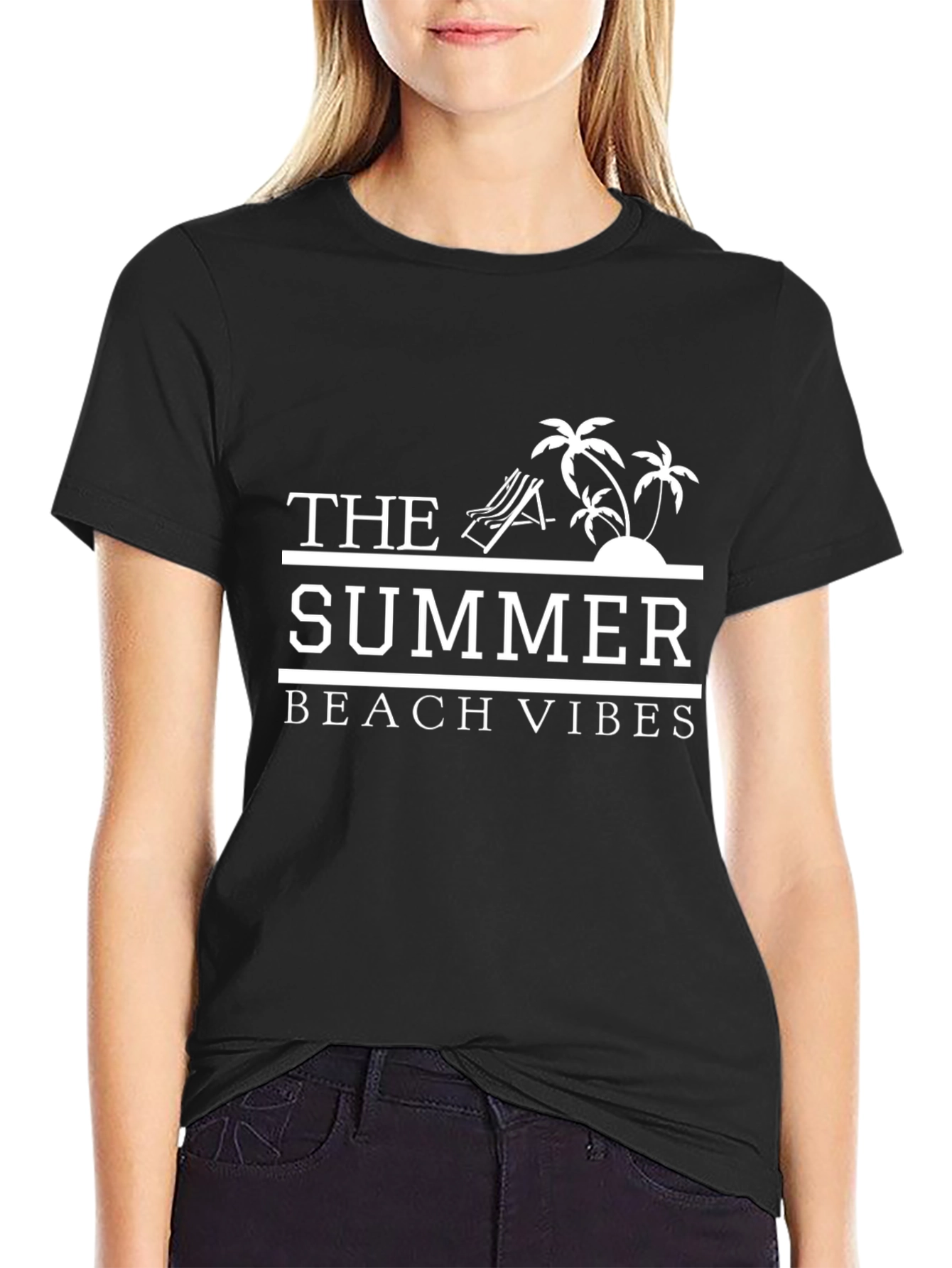 Summer Beach Vibes Graphic Tee - Black