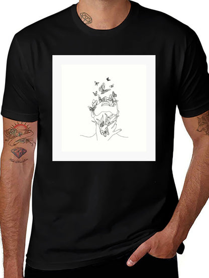 Butterfly Line Art Black Tee