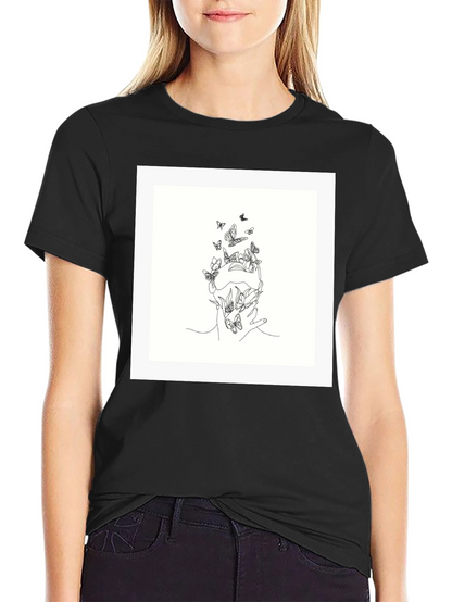 Butterfly Line Art Black Tee