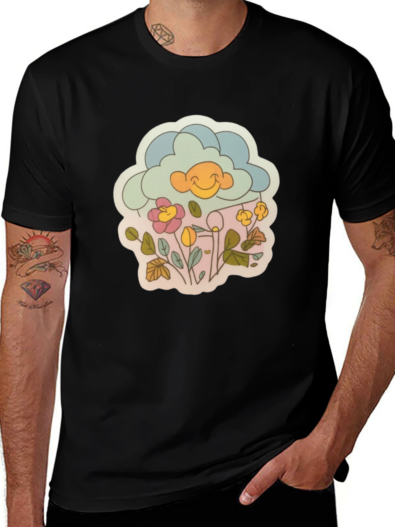 Retro Cloud & Flowers Graphic Tee