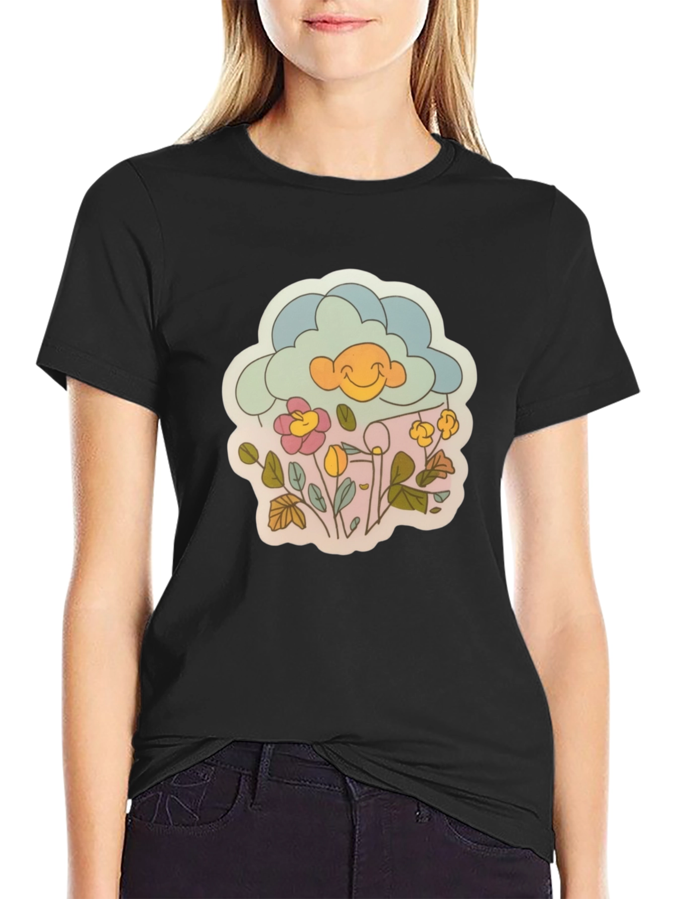 Retro Cloud & Flowers Graphic Tee