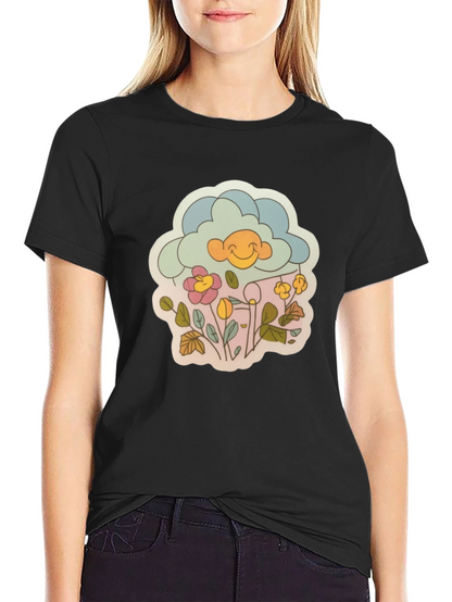 Retro Cloud & Flowers Graphic Tee