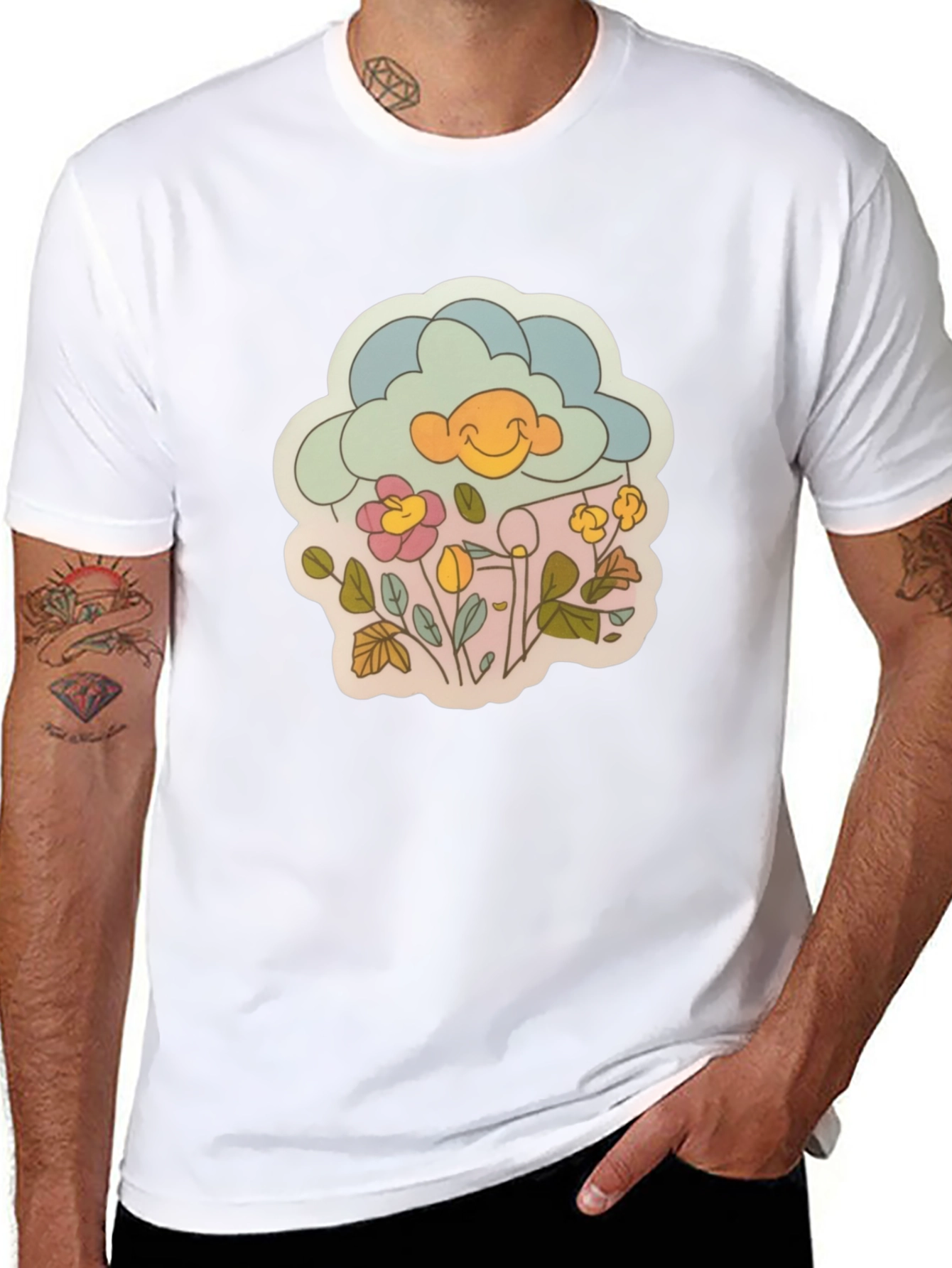 Retro Cloud & Flowers Graphic Tee