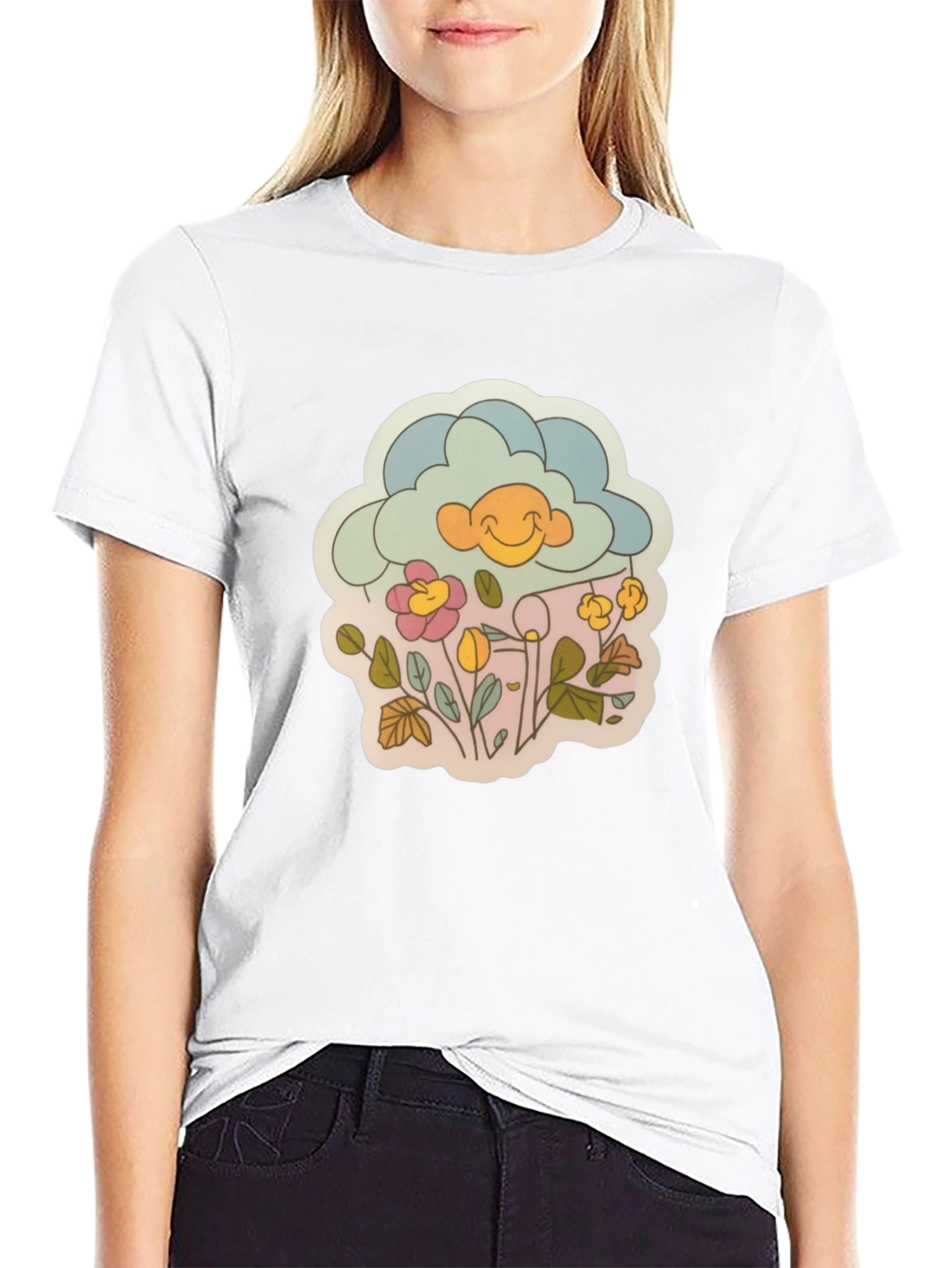 Retro Cloud & Flowers Graphic Tee