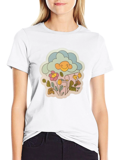 Retro Cloud & Flowers Graphic Tee