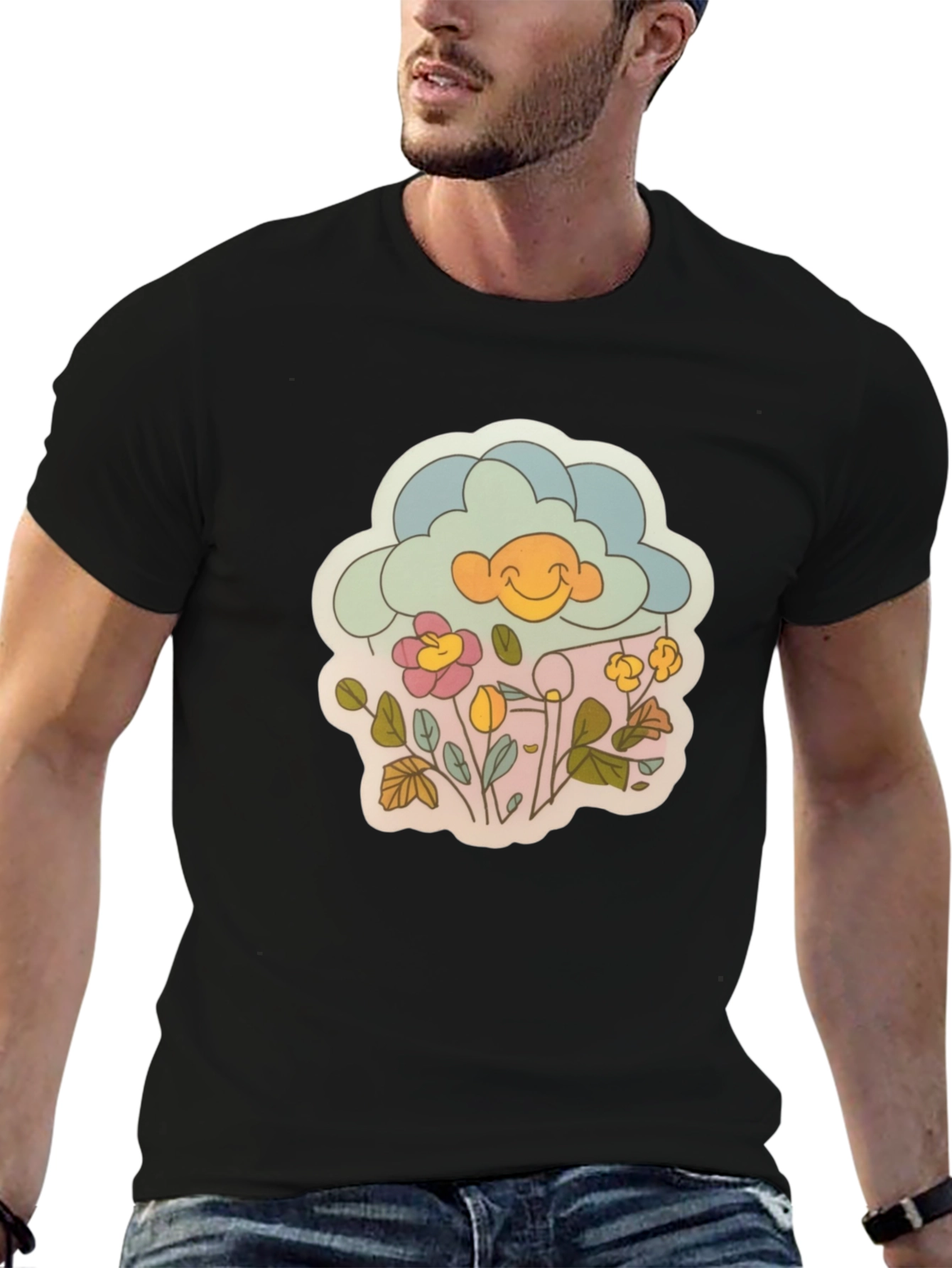 Retro Cloud & Flowers Graphic Tee