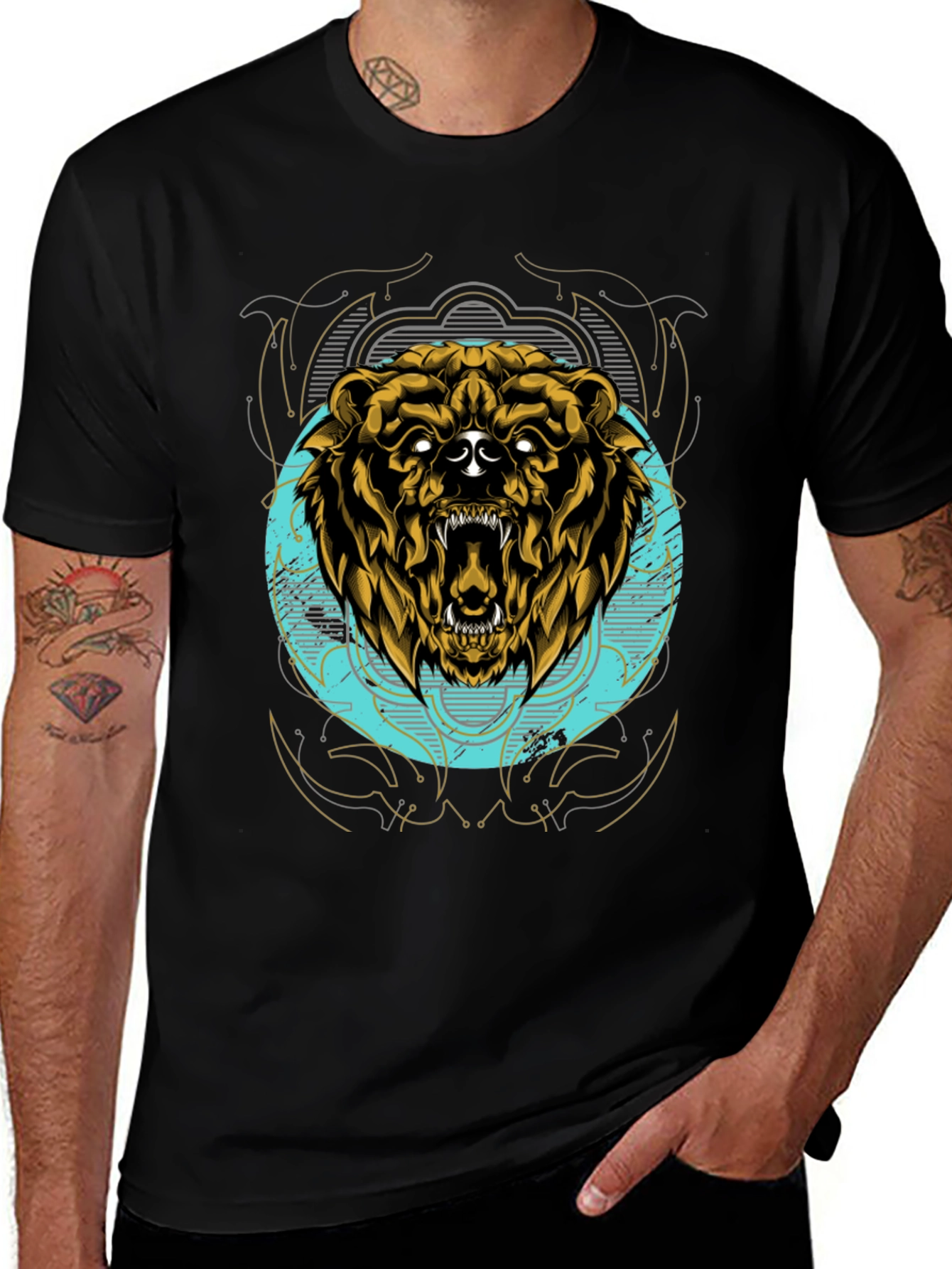 Grizzly Bear Graphic Tee - Mens Black T-Shirt