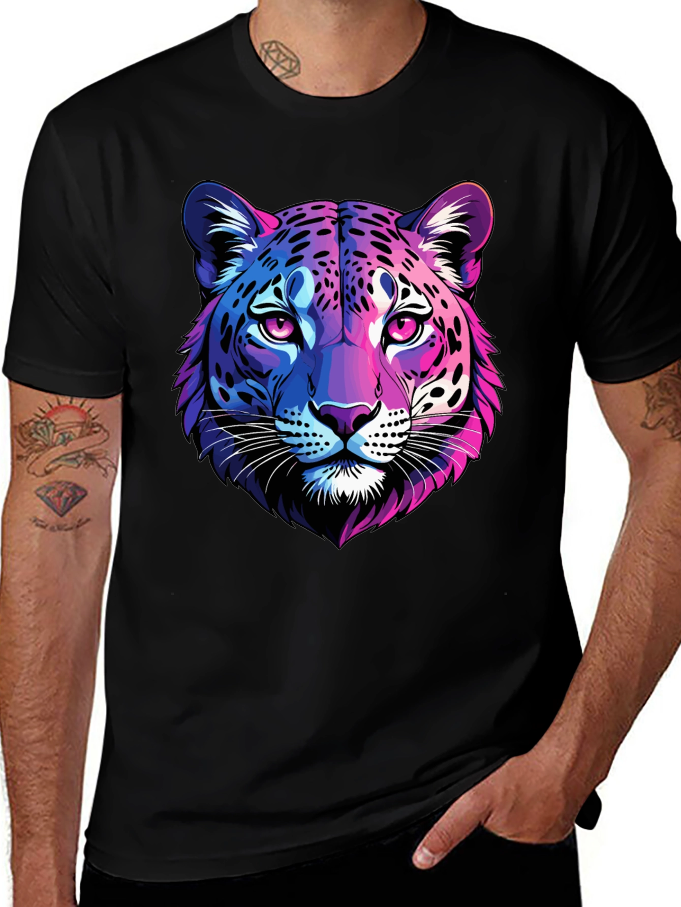 Neon Leopard Graphic Tee - Mens Black T-Shirt