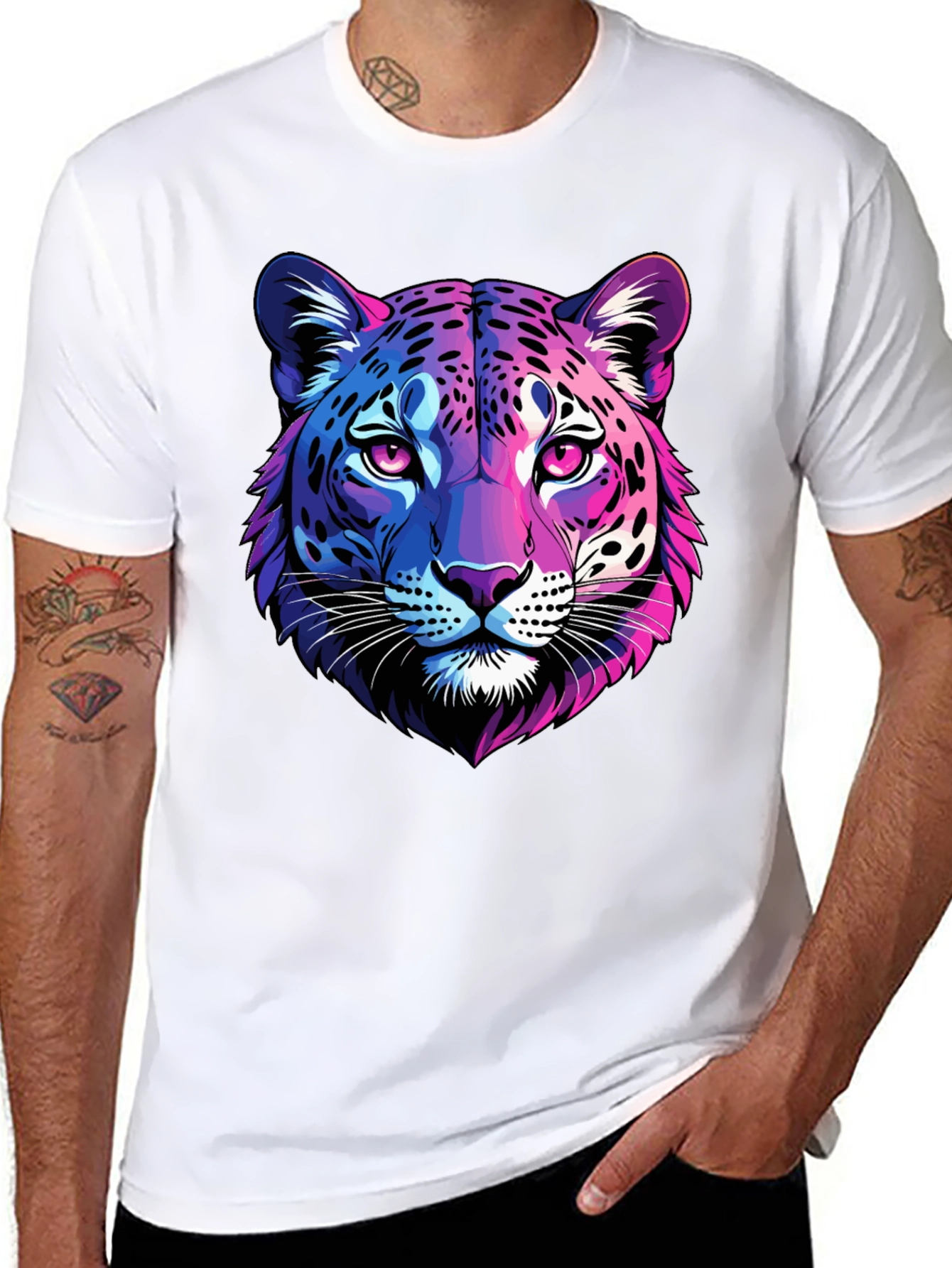 Neon Leopard Graphic Tee - Mens Black T-Shirt