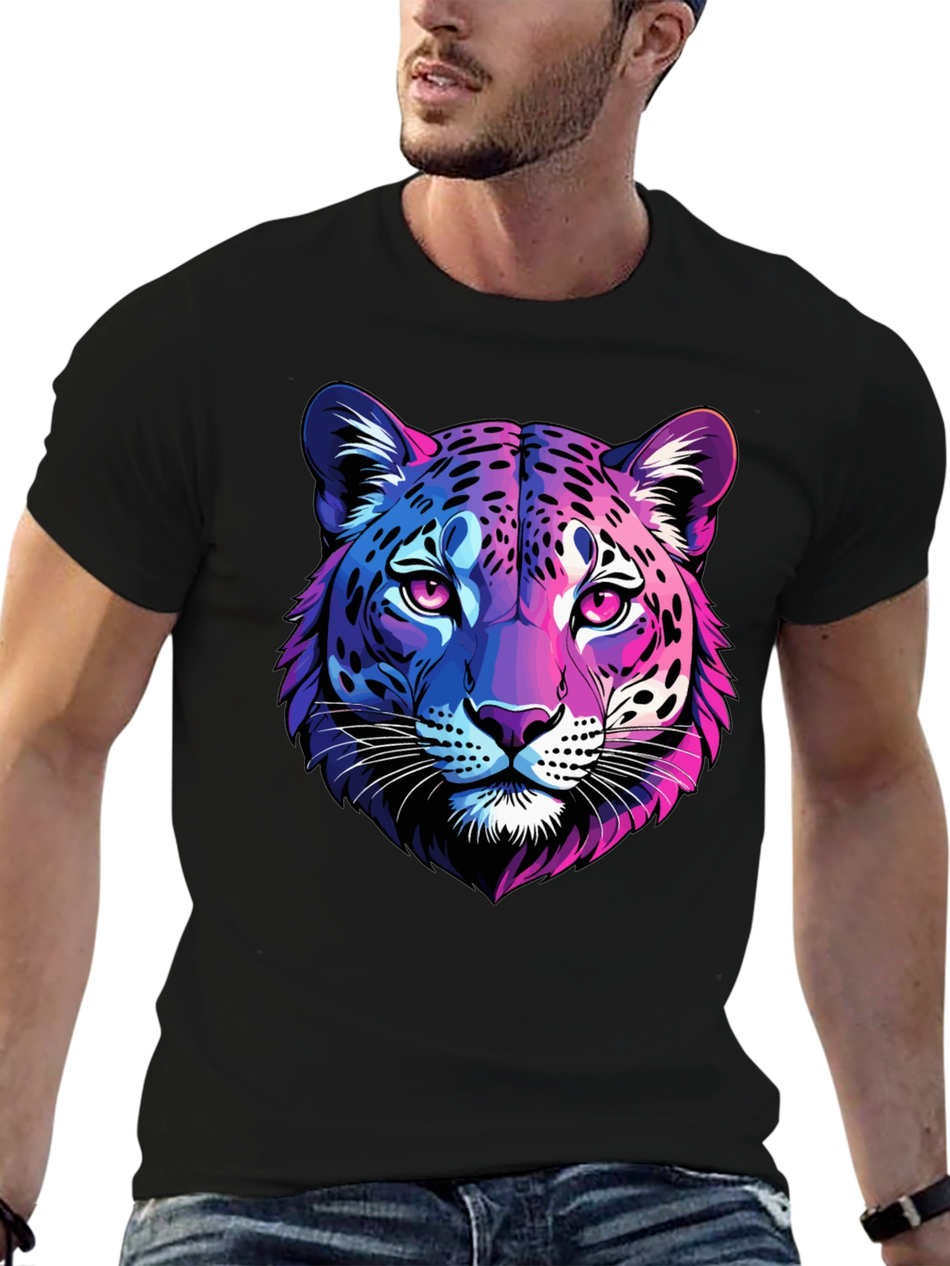 Neon Leopard Graphic Tee - Mens Black T-Shirt