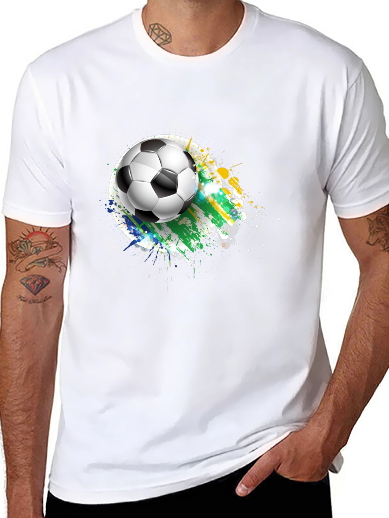 Soccer Ball Graphic Tee - Black Cotton T-Shirt