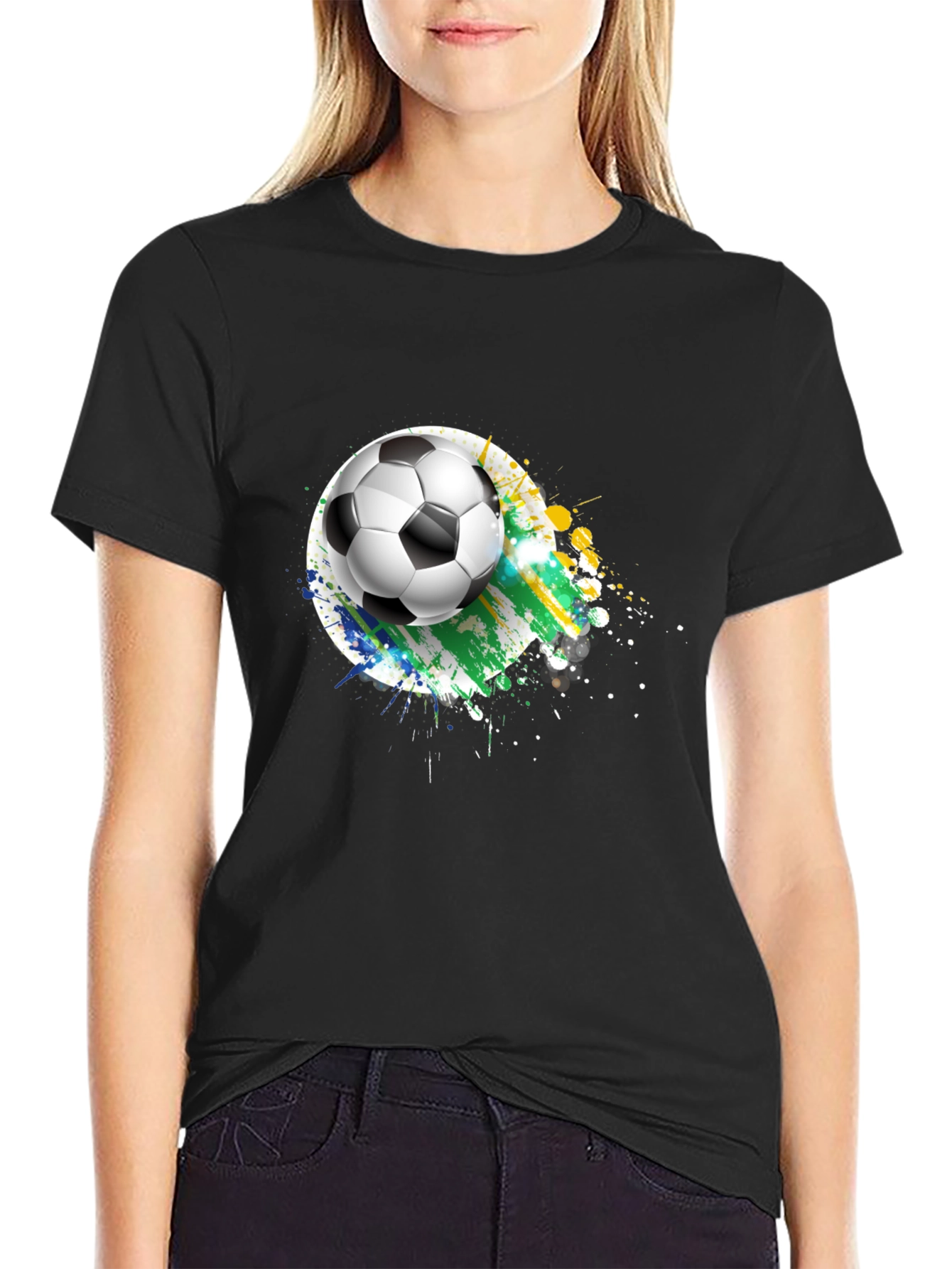 Soccer Ball Graphic Tee - Black Cotton T-Shirt