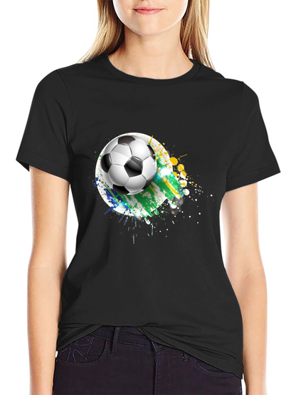 Soccer Ball Graphic Tee - Black Cotton T-Shirt