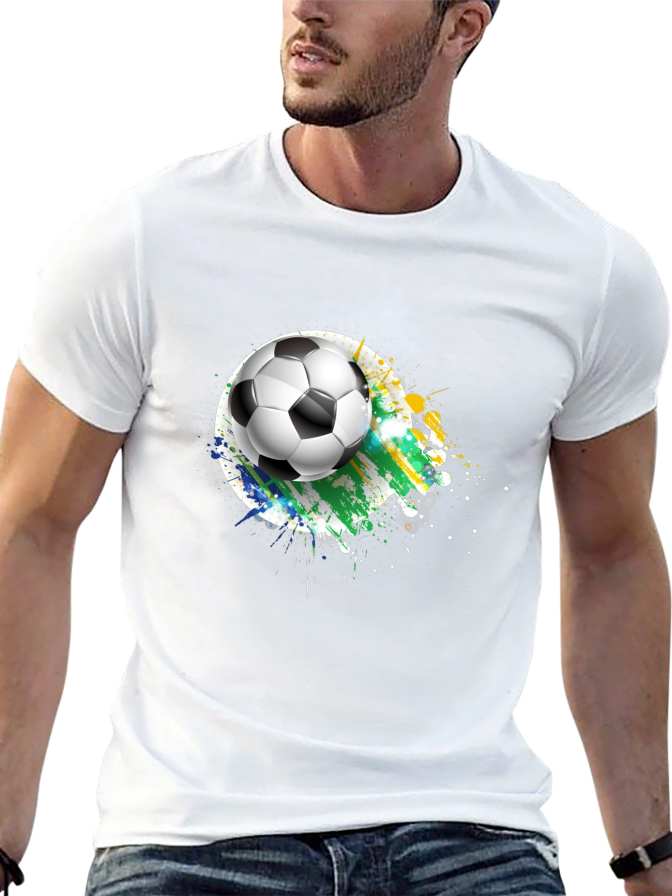 Soccer Ball Graphic Tee - Black Cotton T-Shirt