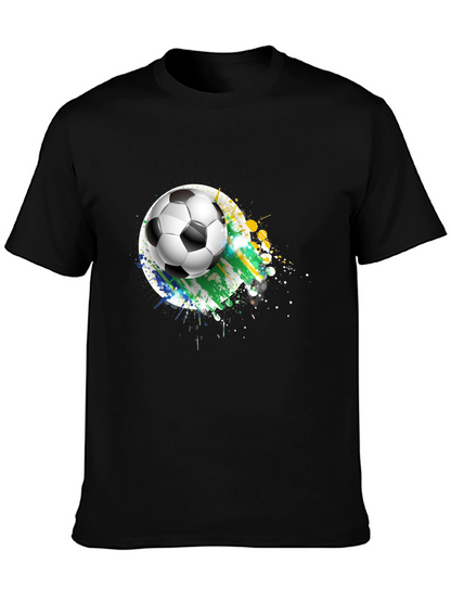 Soccer Ball Graphic Tee - Black Cotton T-Shirt