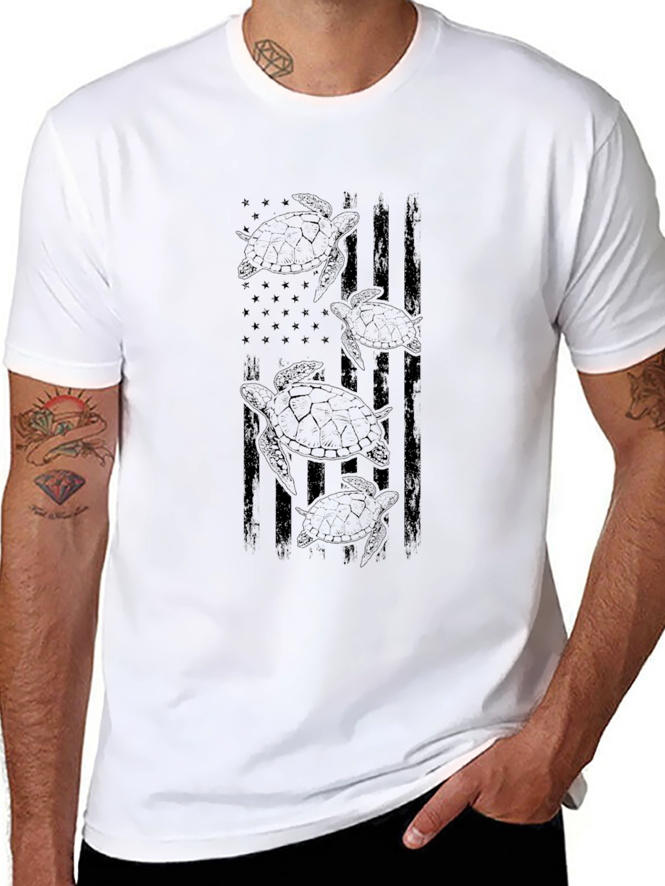 Mens Black Turtle Flag Graphic Tee