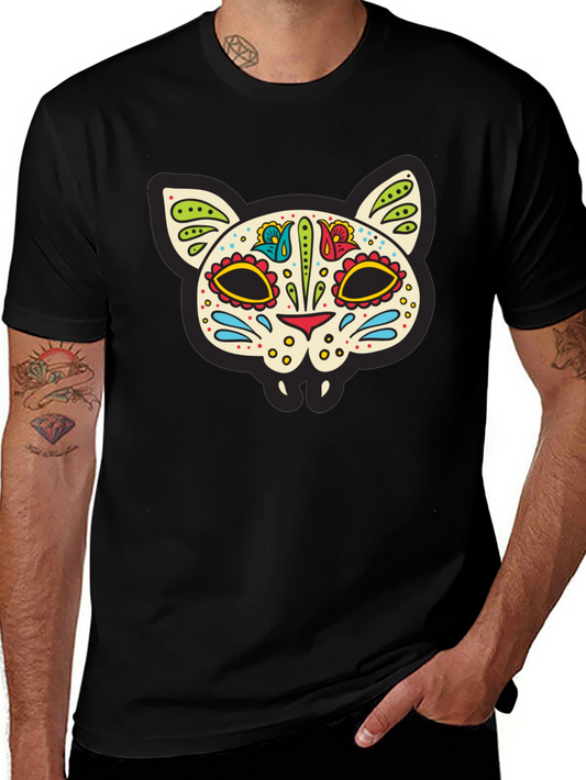 Sugar Skull Cat T-Shirt - Dia de los Muertos Style