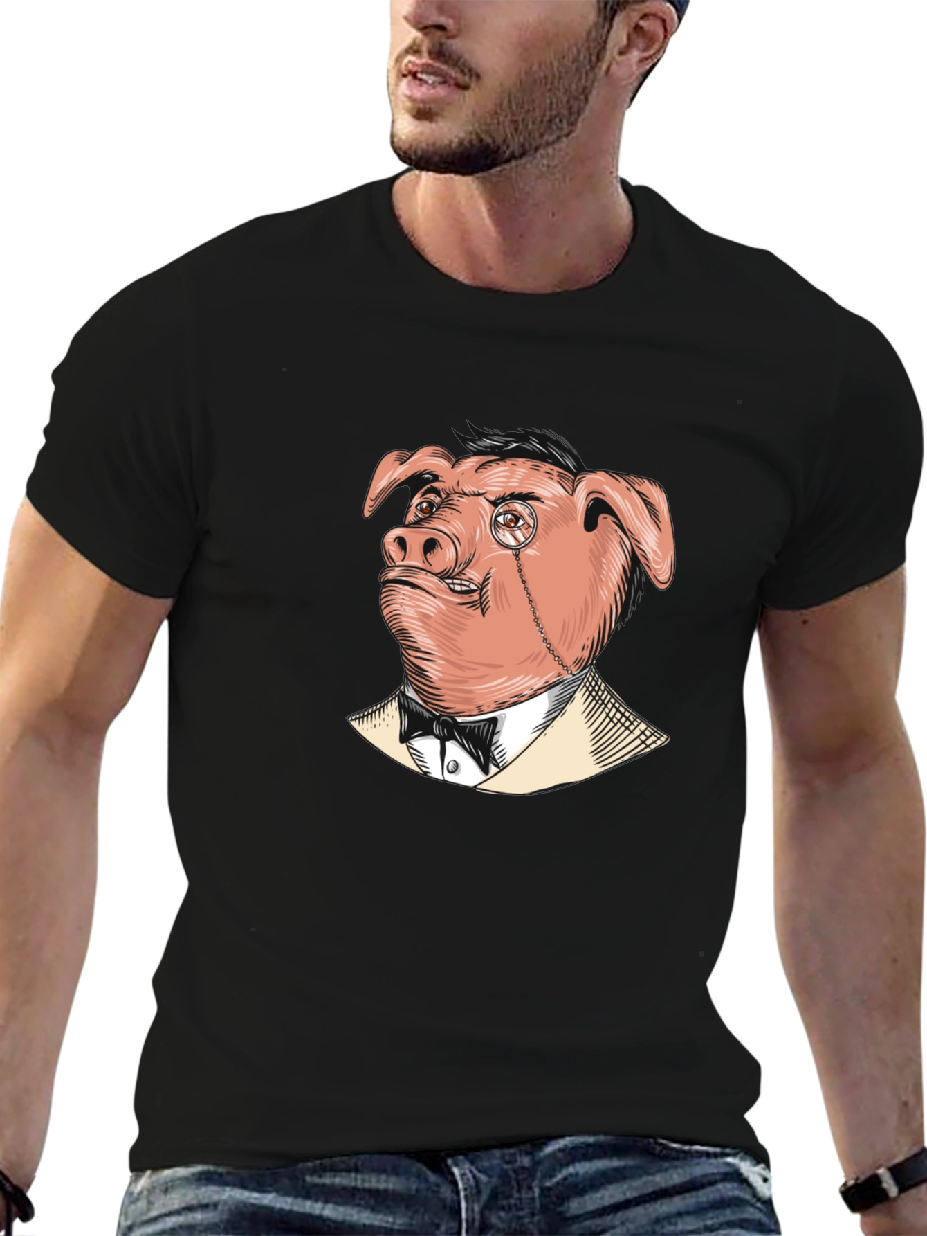 Pig in Suit Graphic Tee - Mens Black T-Shirt