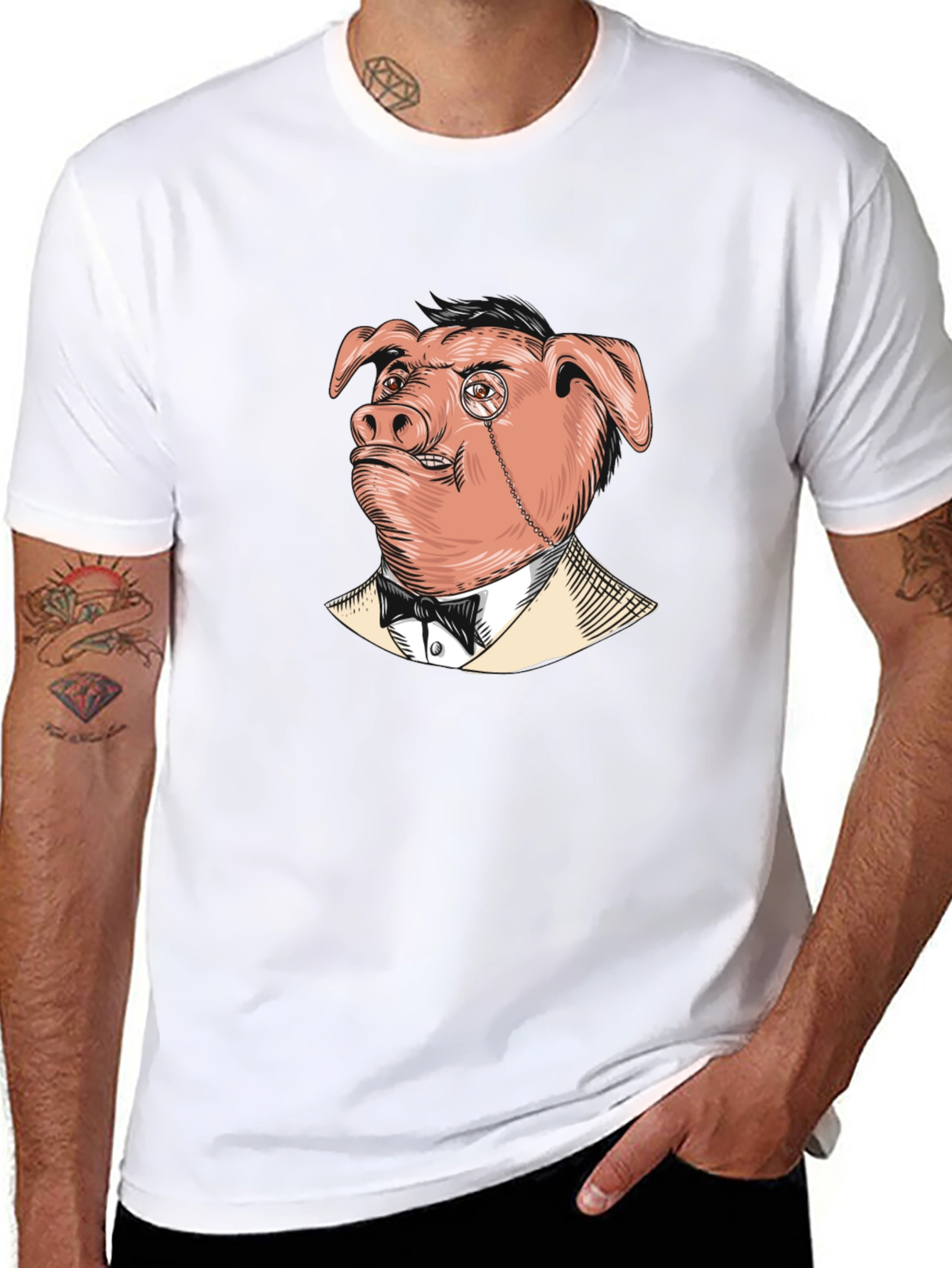 Pig in Suit Graphic Tee - Mens Black T-Shirt